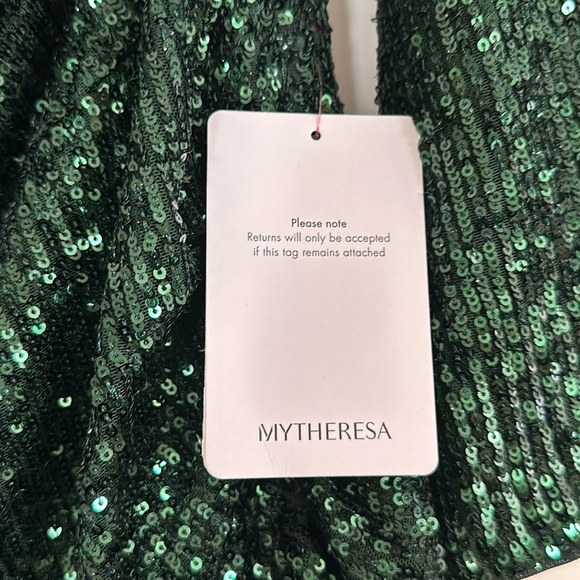 NWT Self-Portrait | Green Stretch Sequin Asymmetric Midi Dress - Picture 9 of 10